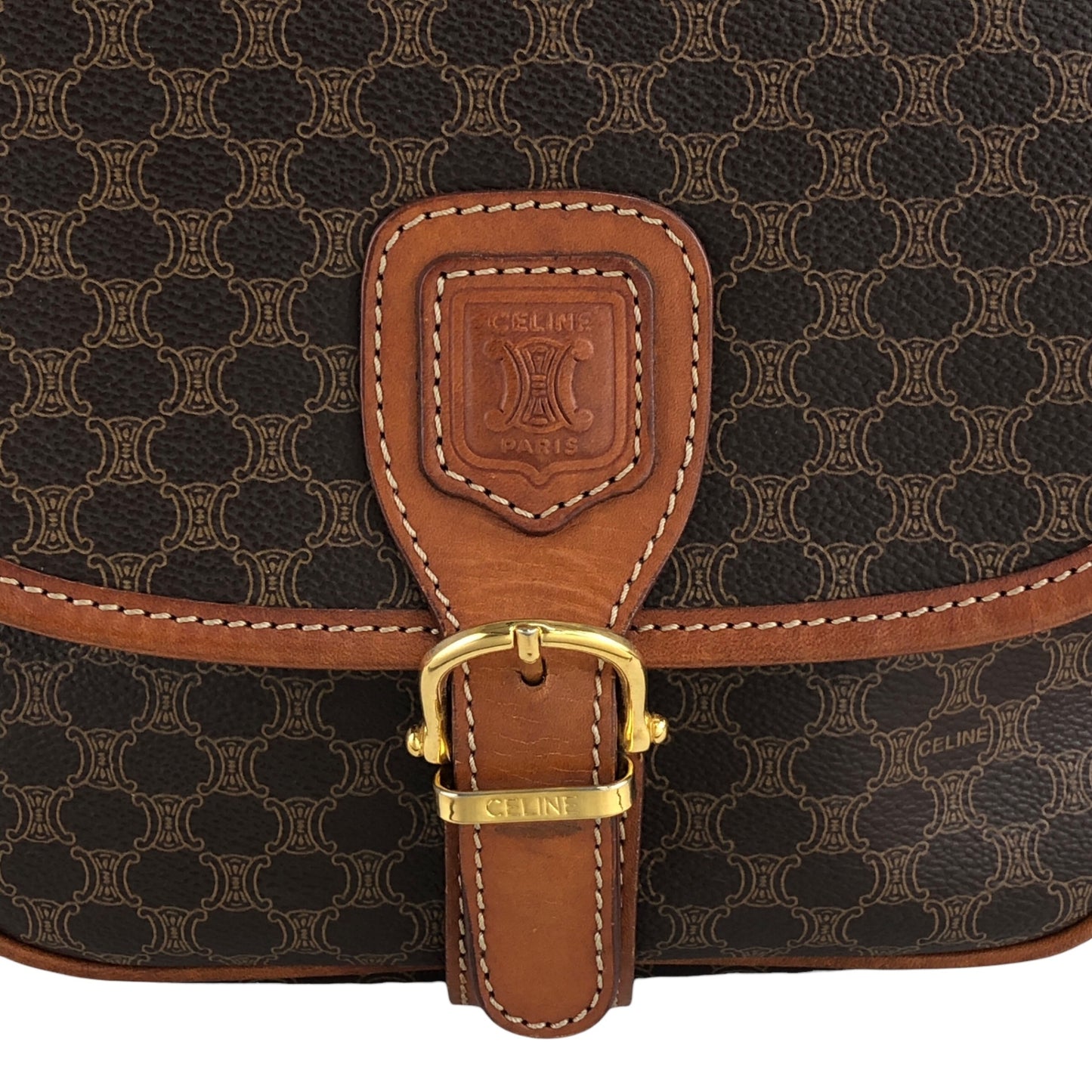 CELINE Macadam Blason Front Buckle Shoulder bag Brown Vintage bk3xcz