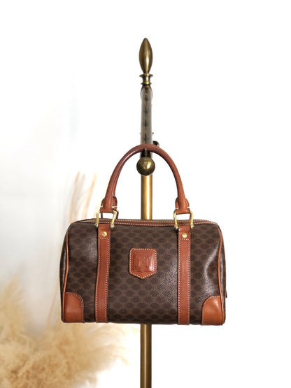 CELINE Macadam Blason Small Boston bag Handbag Brown Vintage ezay86