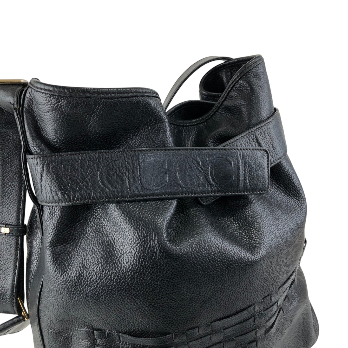 GUCCI Logo Embossed Shoulder bag Black Vintage aga2sh