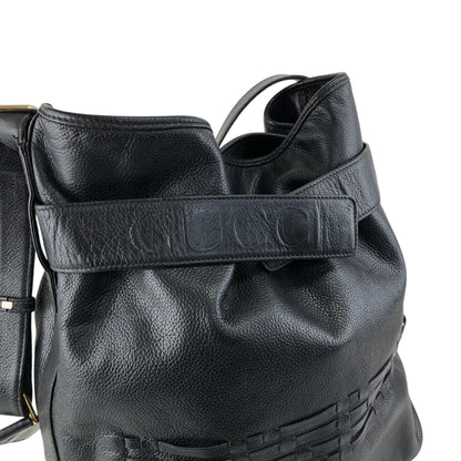 GUCCI Logo Embossed Shoulder bag Black Vintage aga2sh