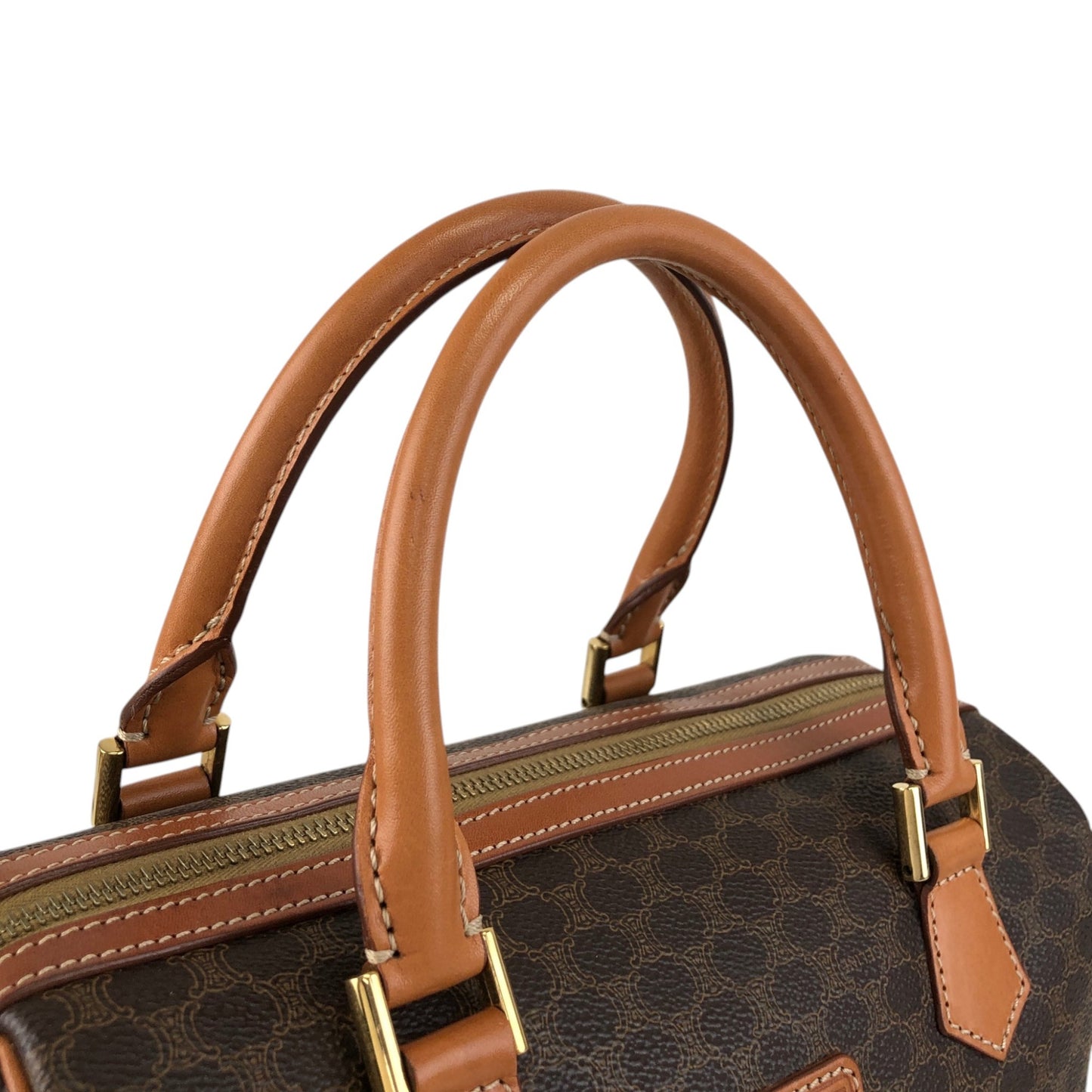 CELINE Macadam Blason Two-way Small Boston bag Shoulder bag Brown Vintage haxmcm