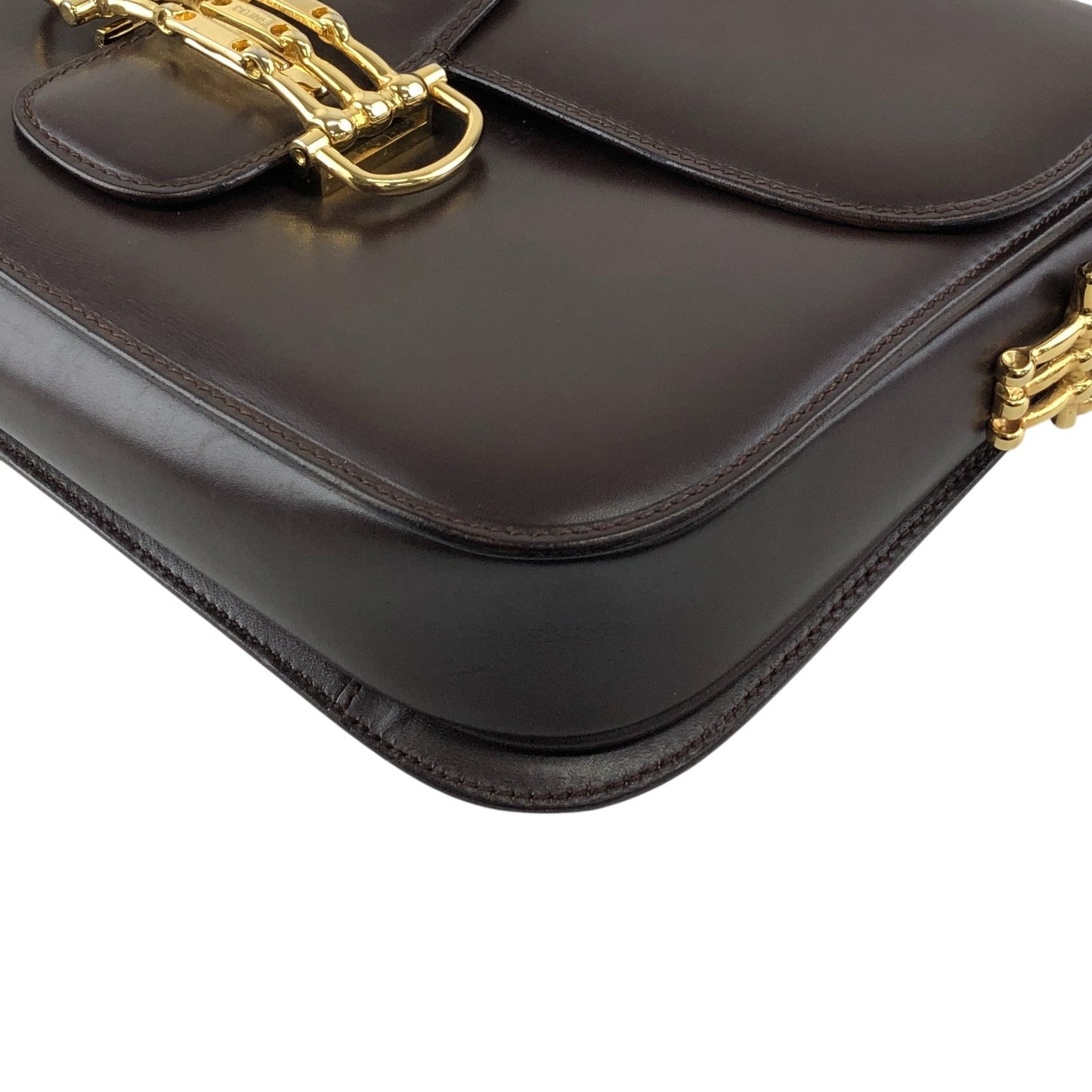 CELINE Horse Bit Flap Shoulder bag Brown Vintage 7atjbx