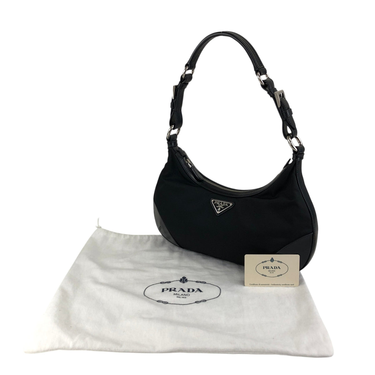 PRADA Triangle Logo Shoulder bag Hobobag Black Vintage cpgmii
