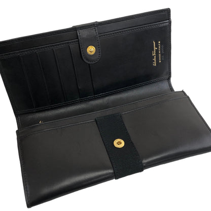 Salvatore Ferragamo Vala Leather Long Wallet Black Vintage gvd2y7