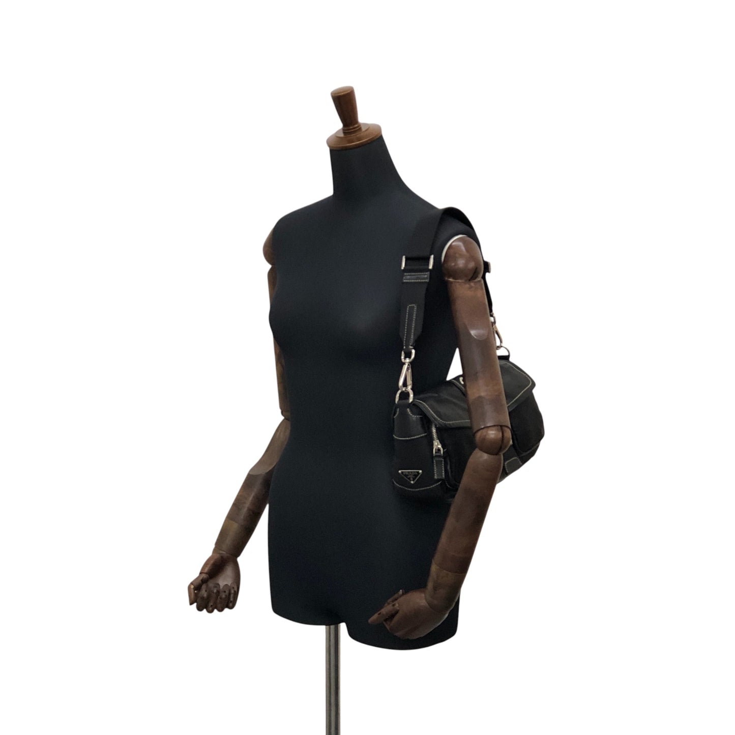 PRADA Tessuto Triangle Logo Front Buckle Shoulder bag Black Vintage dgr7v8