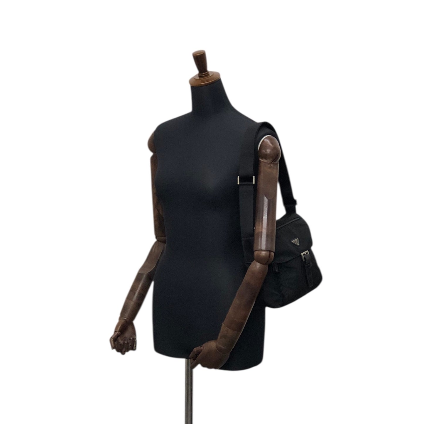 PRADA Tessuto Triangle Logo Front Buckle Shoulder bag Black Vintage dh6ap8