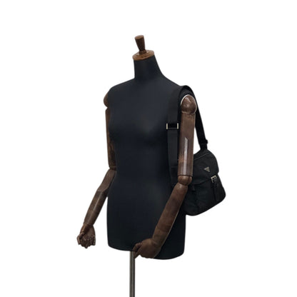 PRADA Tessuto Triangle Logo Front Buckle Shoulder bag Black Vintage dh6ap8