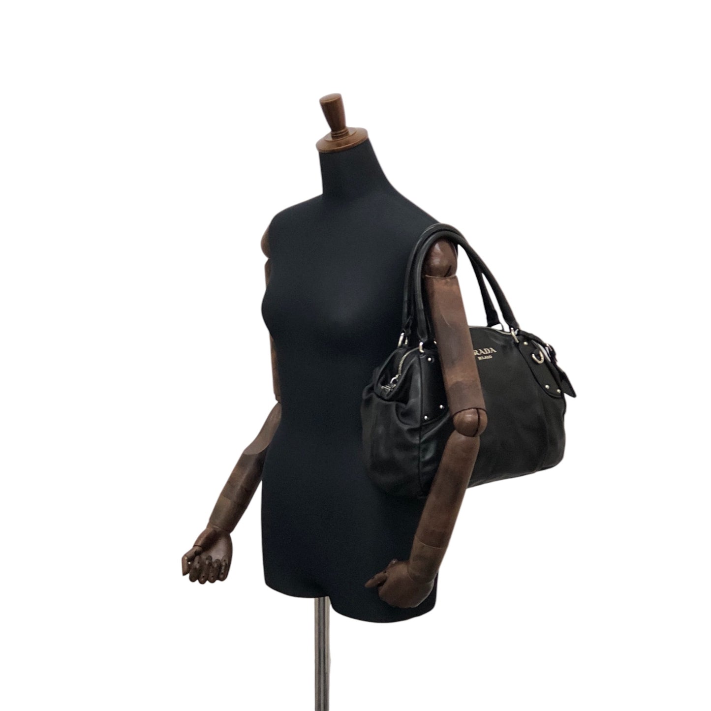 PRADA Logo Handbag Black Vintage w6ty5k