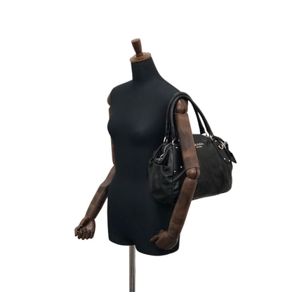 PRADA Logo Handbag Black Vintage w6ty5k