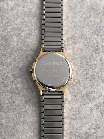 Yves Saint Laurent YSL Logo Watch Gold×Silver 566890 Vintage ais6sd