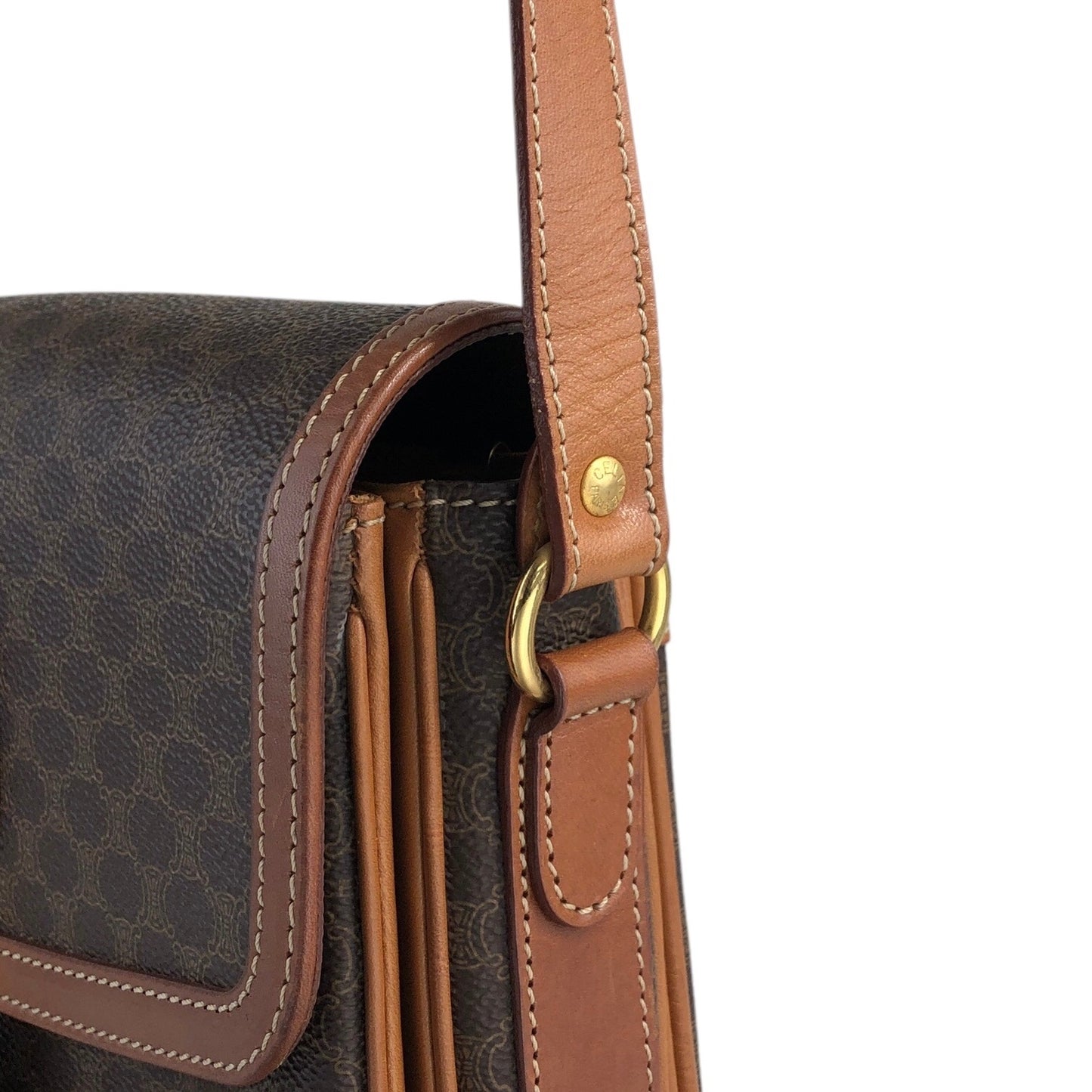 CELINE Macadam Blason Front Buckle Shoulder bag Brown Vintage yanyh7