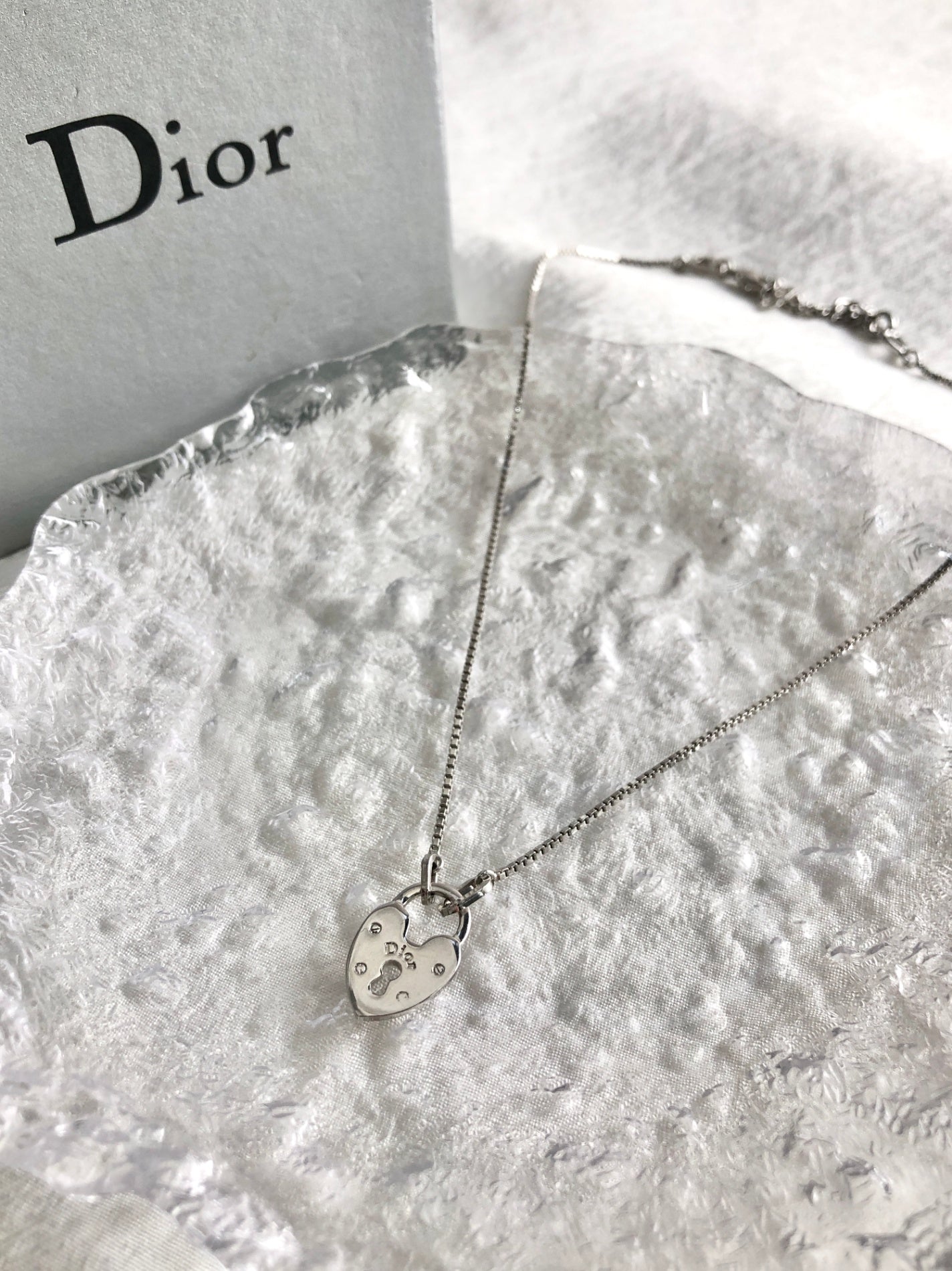Christian Dior Heart Motif Necklace Silver Vintage xfgtgr