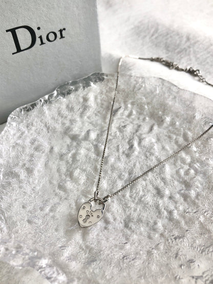 Christian Dior Heart Motif Necklace Silver Vintage xfgtgr