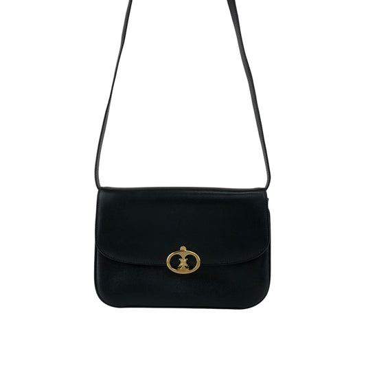 CELINE Triomphe Flap Shoulder bag Black Vintage 6t3cvm
