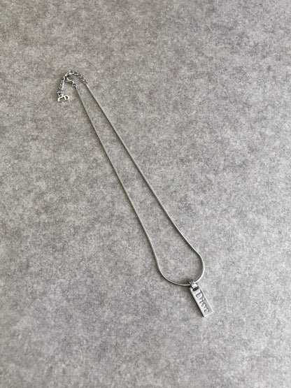 Christian Dior Logo Motif Necklace Silver Vintage tbk25j