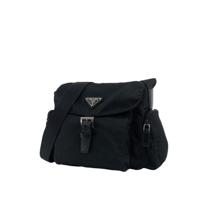 PRADA Tessuto Triangle Logo Front Buckle Side Pocket Shoulder bag Black Vintage pvgpkk