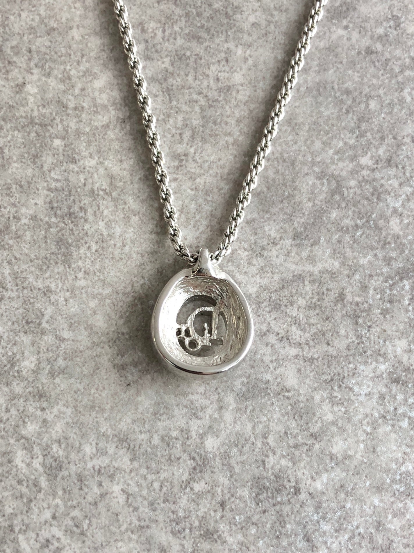 Christian Dior Logo Rhinestone Necklace Silver Vintage p8mj87