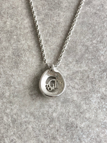 Christian Dior Logo Rhinestone Necklace Silver Vintage p8mj87