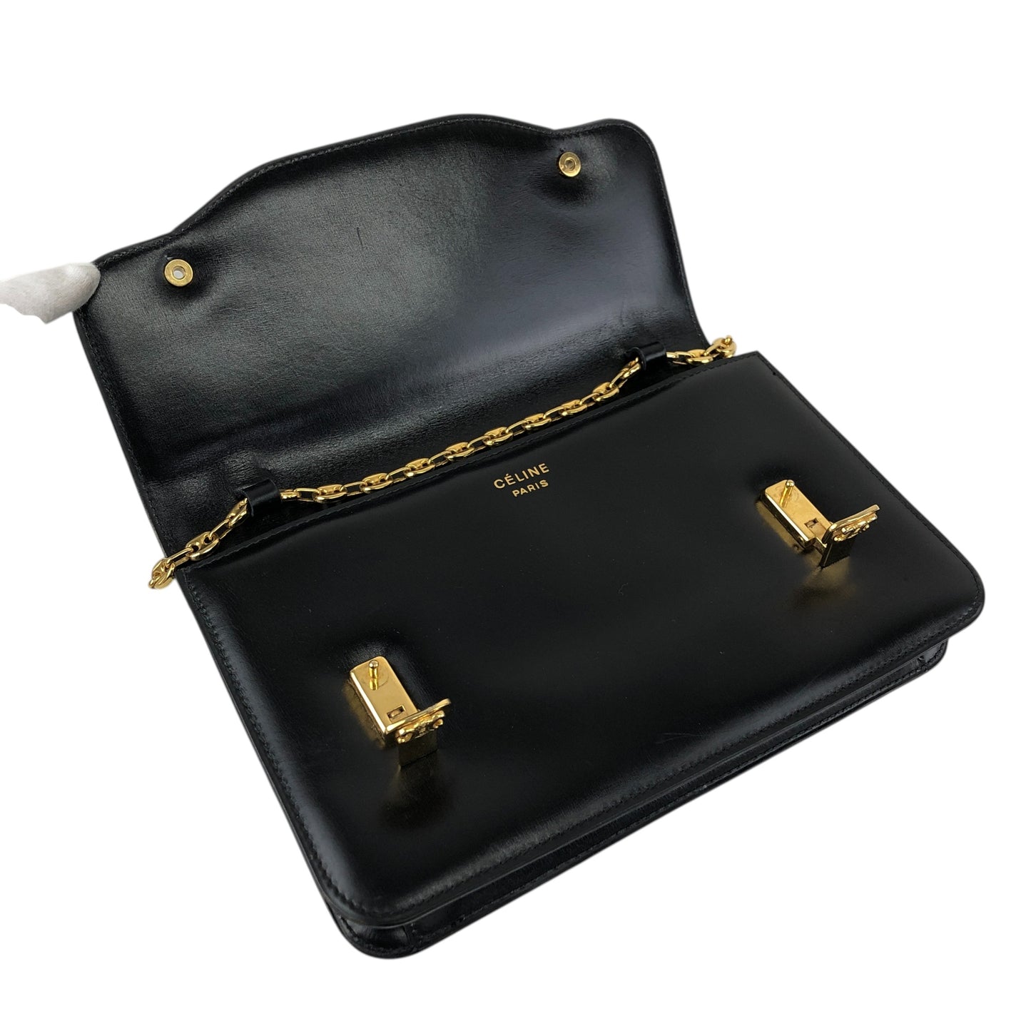 CELINE Triomphe Chain Shoulder bag Black Vintage hd5spn