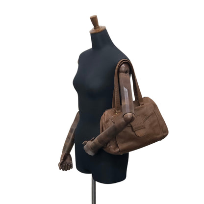 PRADA Triangle Logo Front Buckle Handbag Boston bag Brown Vintage v46bhc