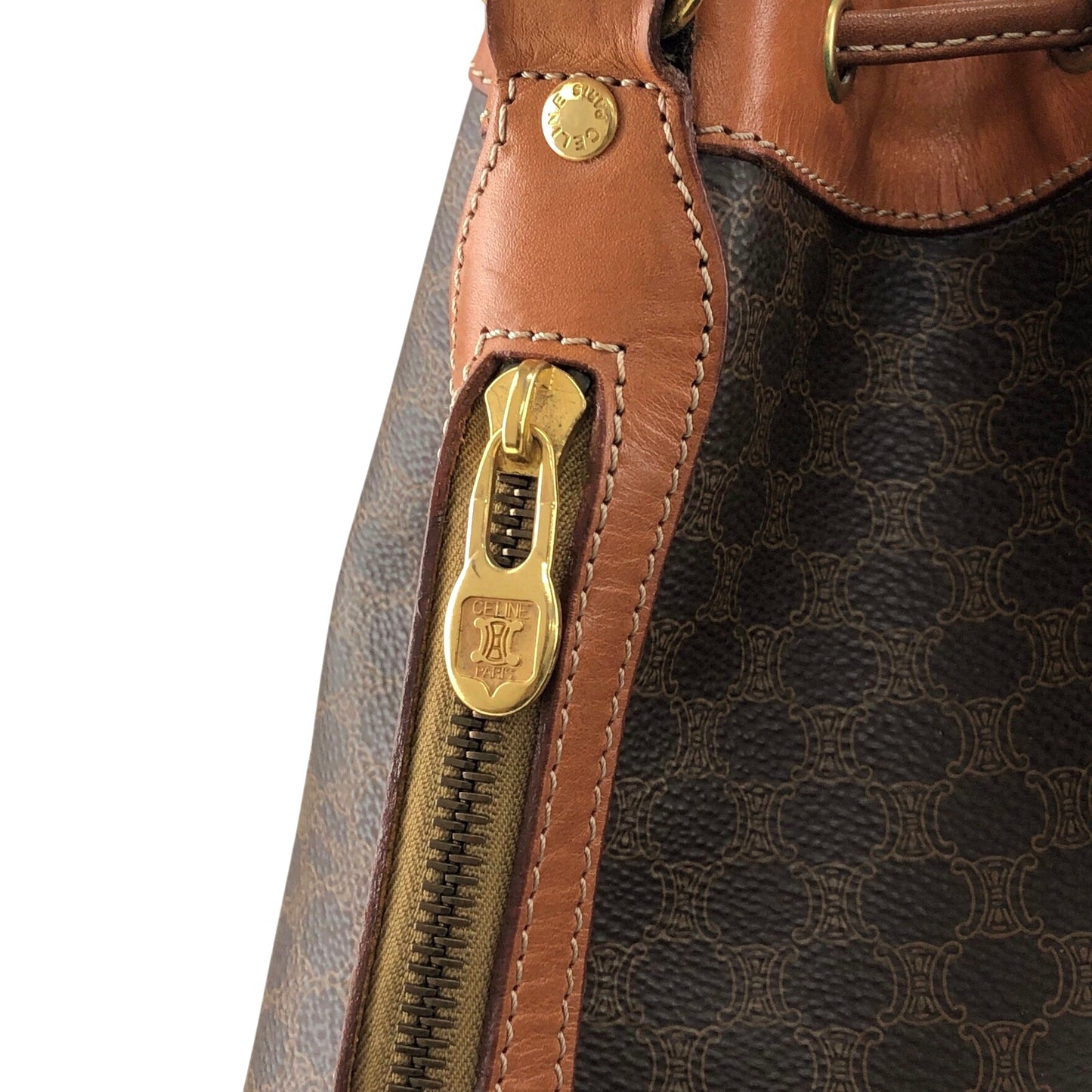 CELINE Macadam Blason Drawstring Shoulder bag Brown Vintage epwjhg