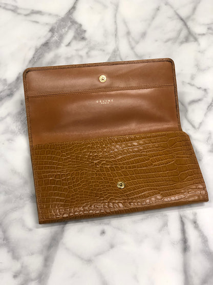 CELINE 標誌圖案皮革長皮夾 棕色 復古 45j62z 