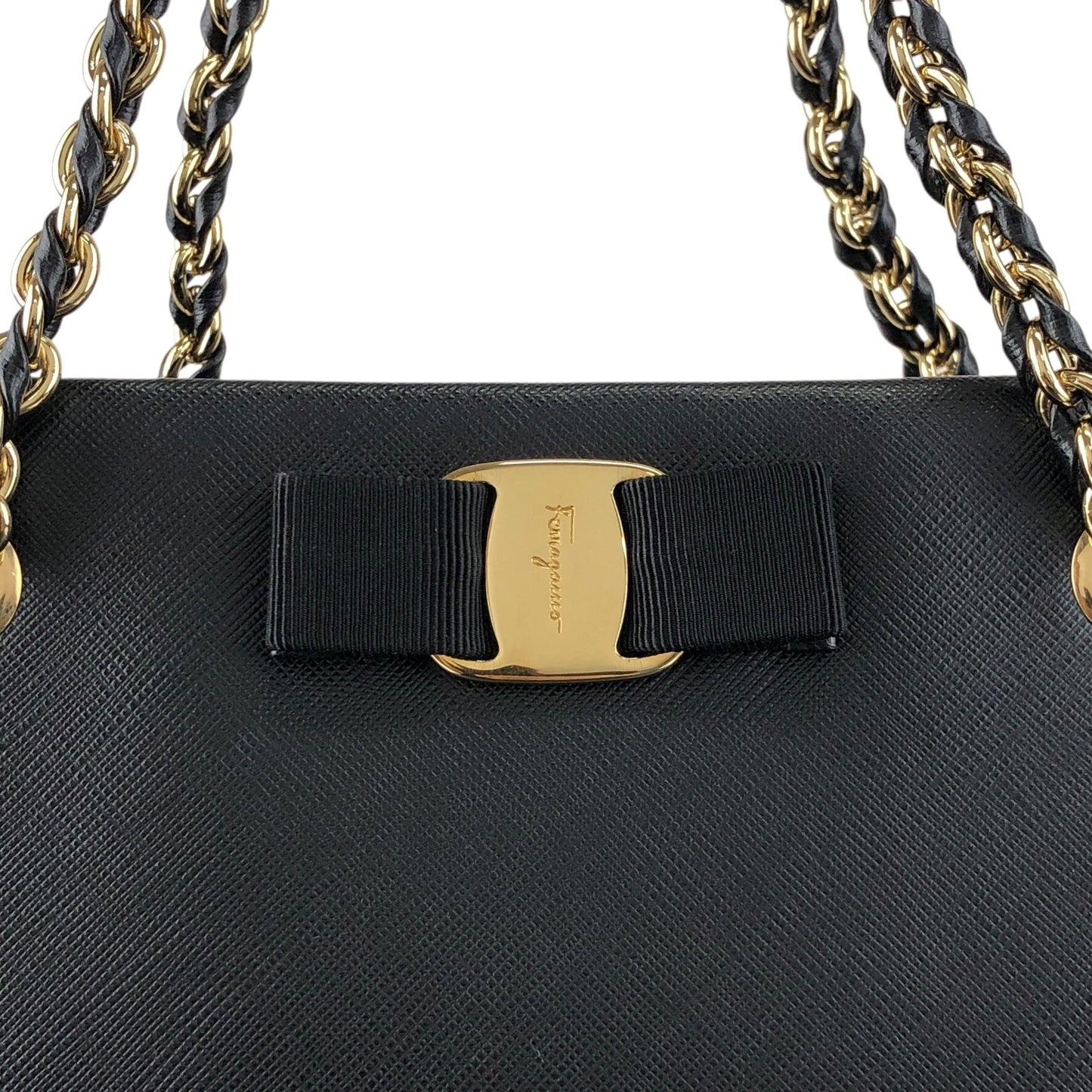 Salvatore Ferragamo Vala Ribbon Chain Totebag Black Vintage p52xmz