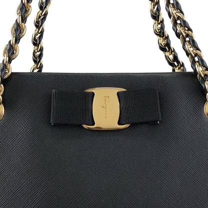Salvatore Ferragamo Vala Ribbon Chain Totebag Black Vintage p52xmz