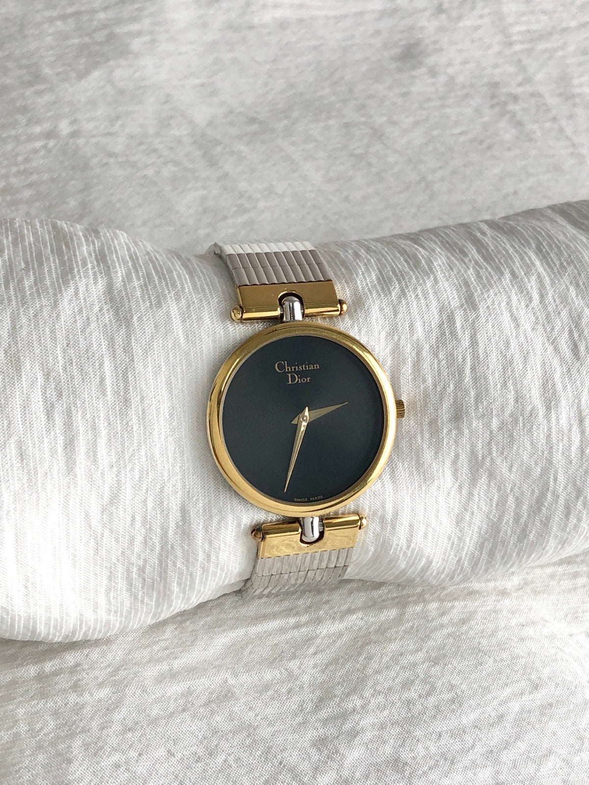 Christian Dior Logo Quartz Watch Silver×Gold 3026 Vintage 3ztkba
