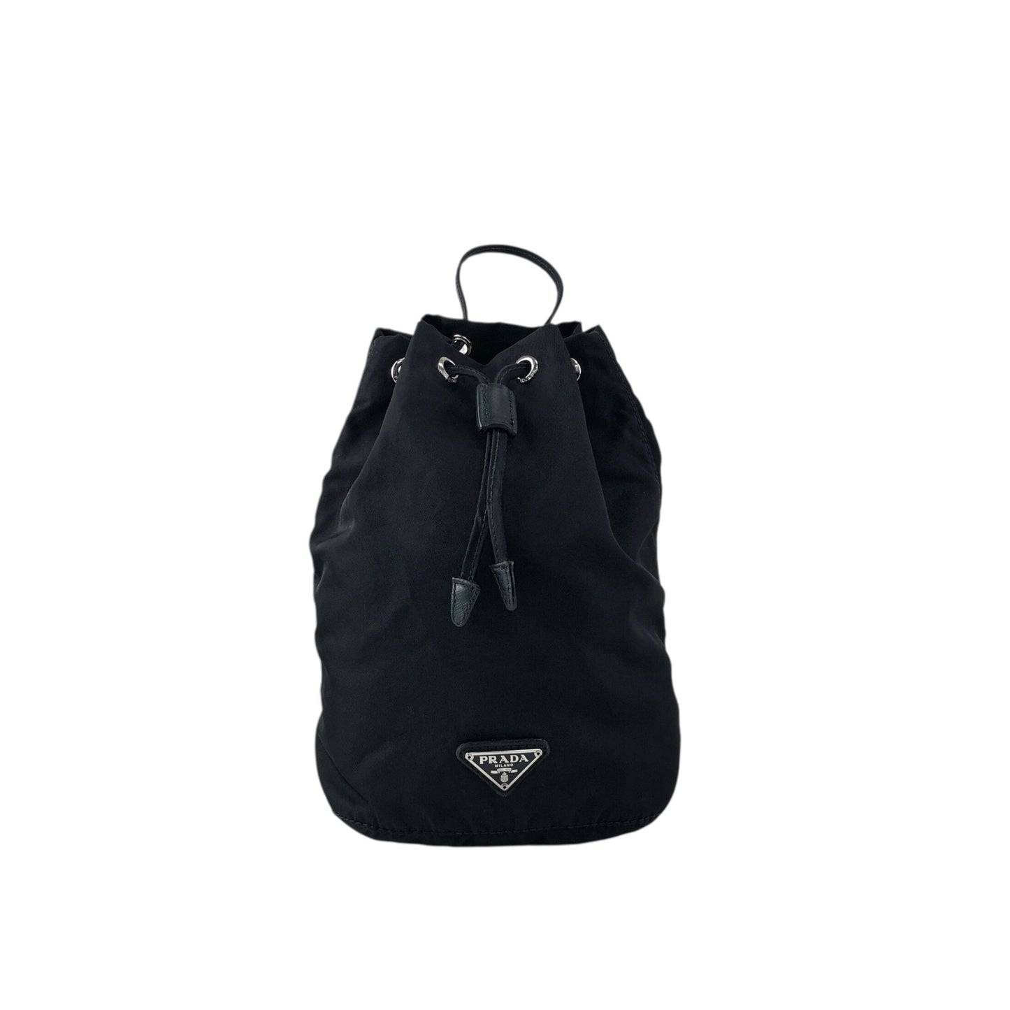 PRADA Tessuto Triangle Logo Drawstring Small Handbag Black Vintage 8t7zbv