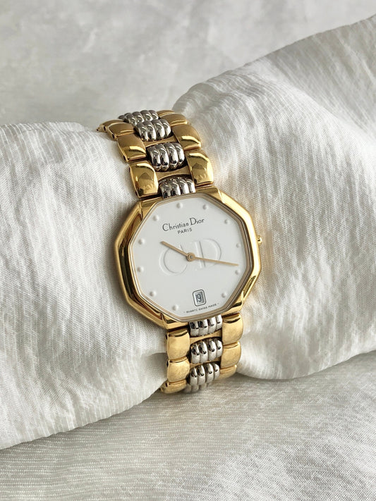 Christian Dior Quartz Watch Silver Gold Vintage 45.134  6jityc