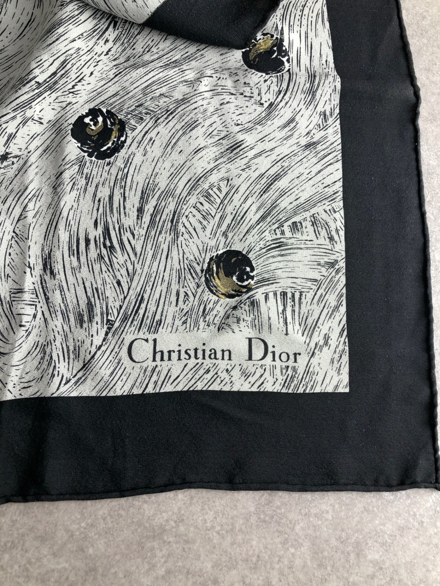 Christian Dior SILK Scarf White×Gray Vintage 47xbcu
