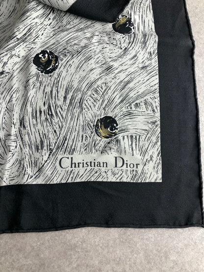 Christian Dior SILK Scarf White×Gray Vintage 47xbcu