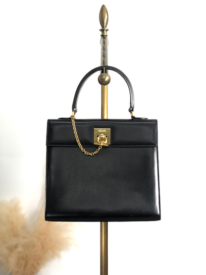 CELINE Gancini Top Handle Handbag Black Vintage whcwed