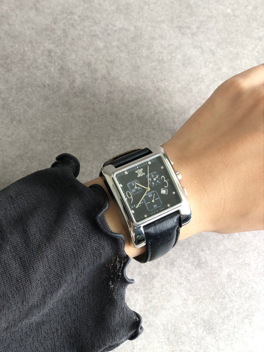 CELINE Blason Quartz Watch Black Vintage yvw3tu