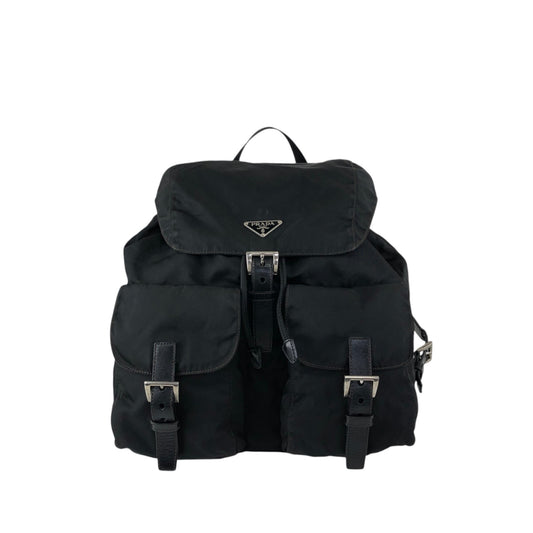 PRADA Tessuto Triangle Logo Double Pocket Backpack Black Vintage 8bgn3y