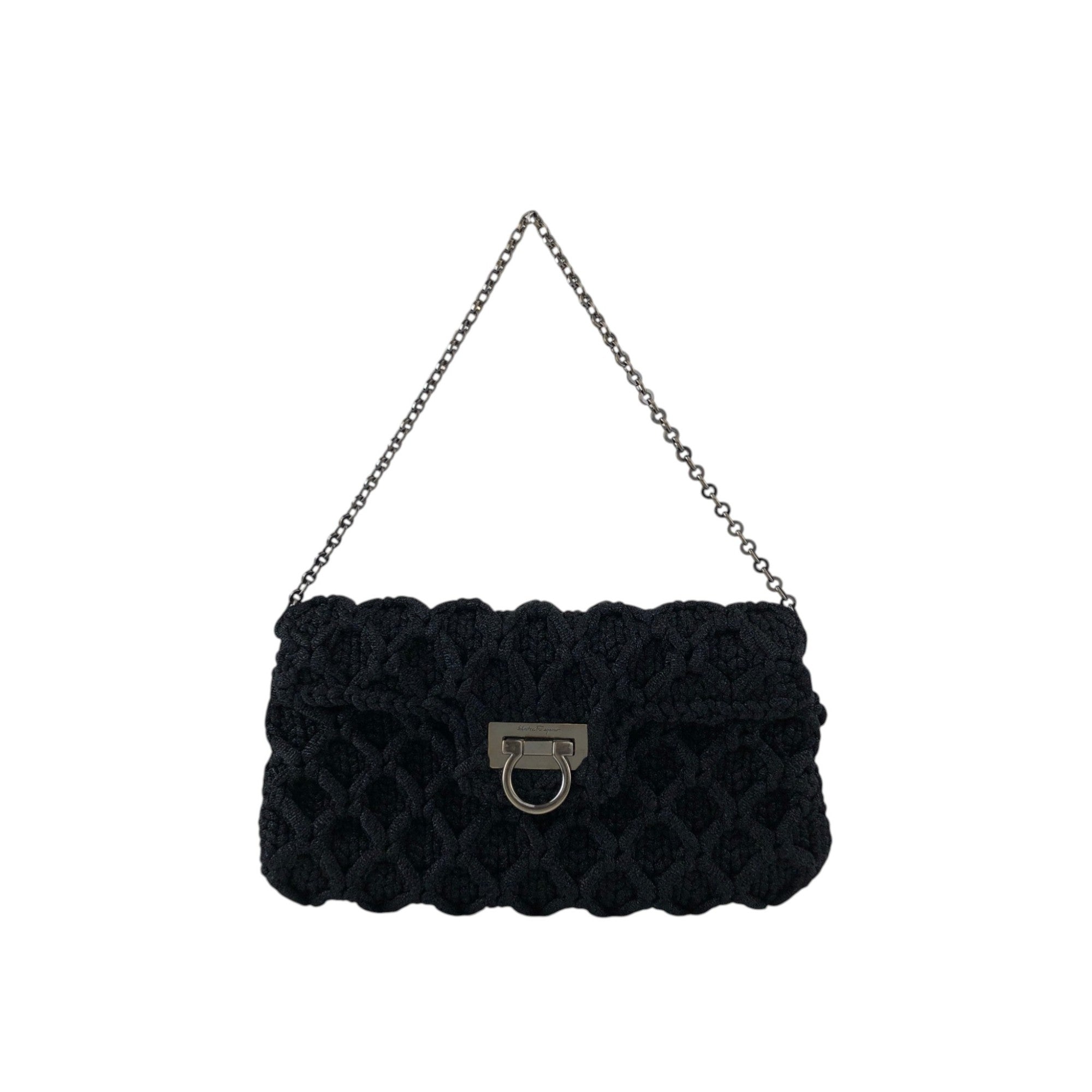 Salvatore Ferragamo Gancini Chain Shoulder bag Black Vintage