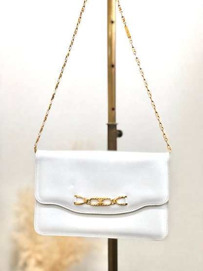 CELINE Blason Chain Shoulder bag White Vintage hm62kf