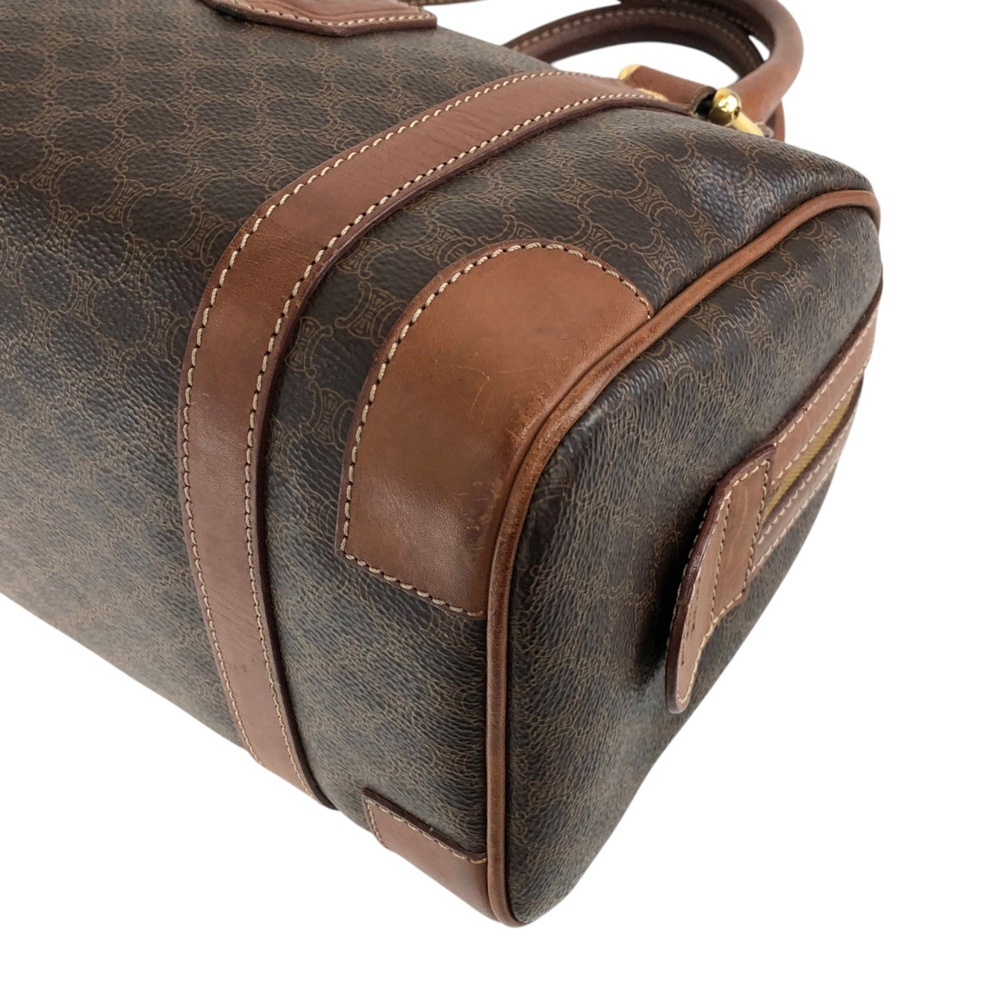 CELINE Macadam Blason Small Boston bag Handbag Brown Vintage ezay86