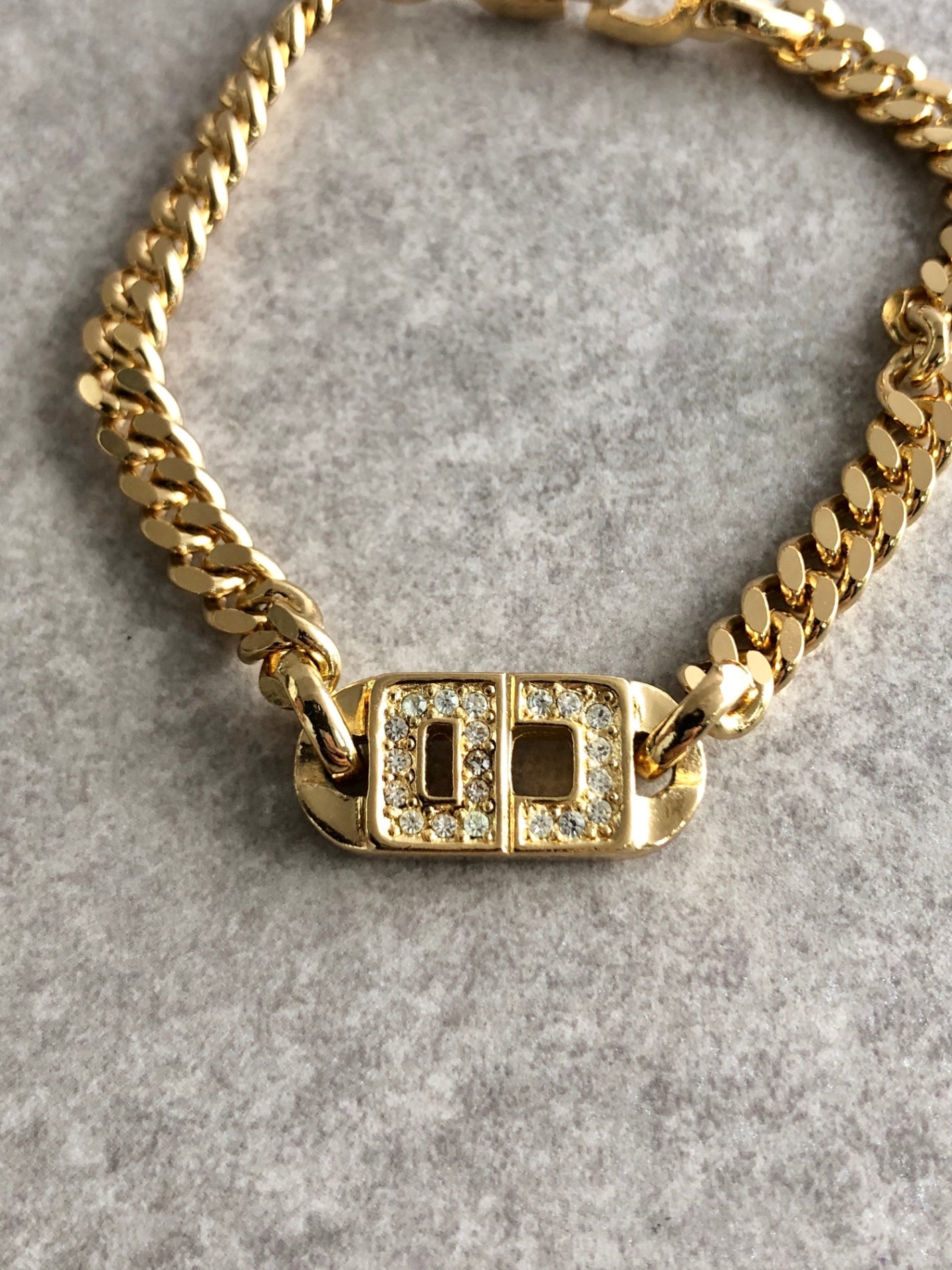 Christian Dior CD Logo Rhinestone Bracelet Gold Vintage sw33x4