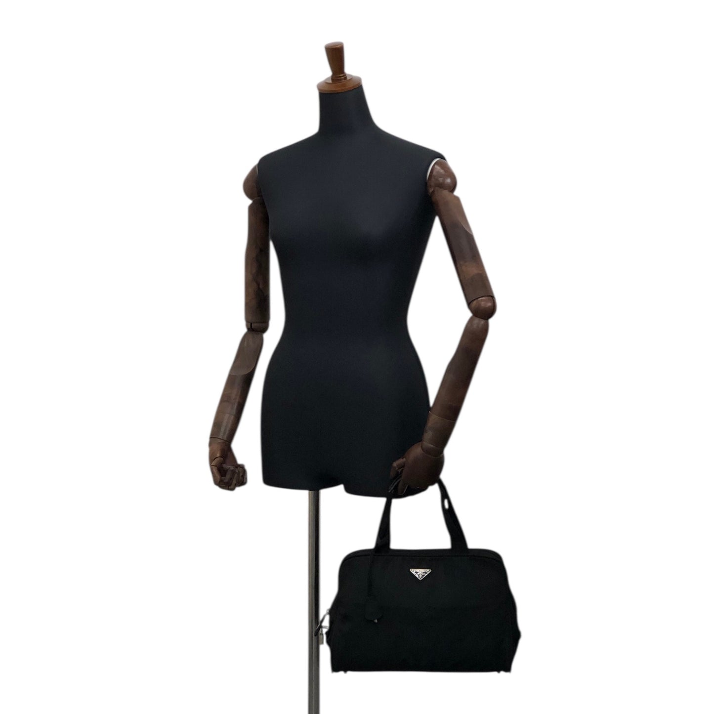 PRADA Triangle Logo Padlock Handbag Black Vintage n4a2rw