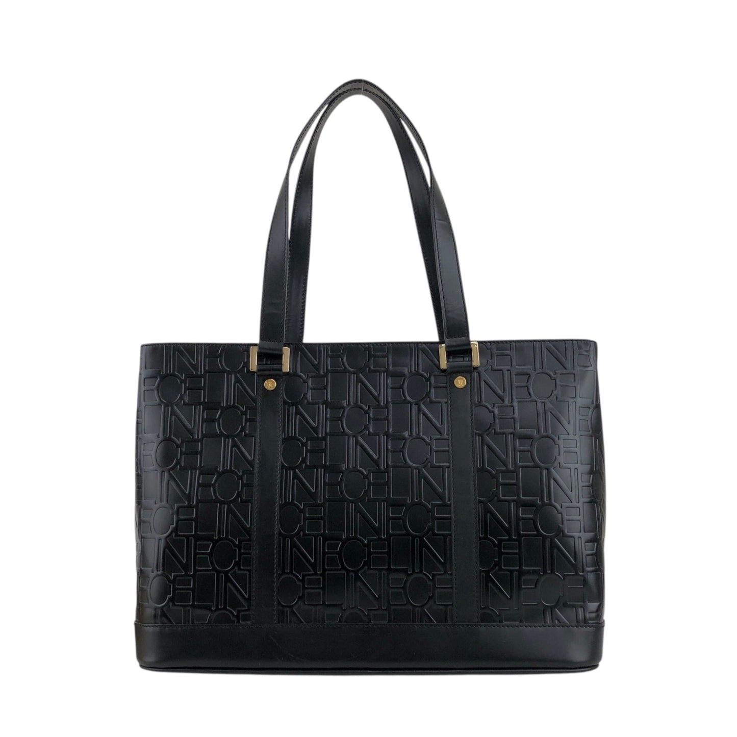 CELINE Logo Embossed Handbag Black Vintage za7ghz