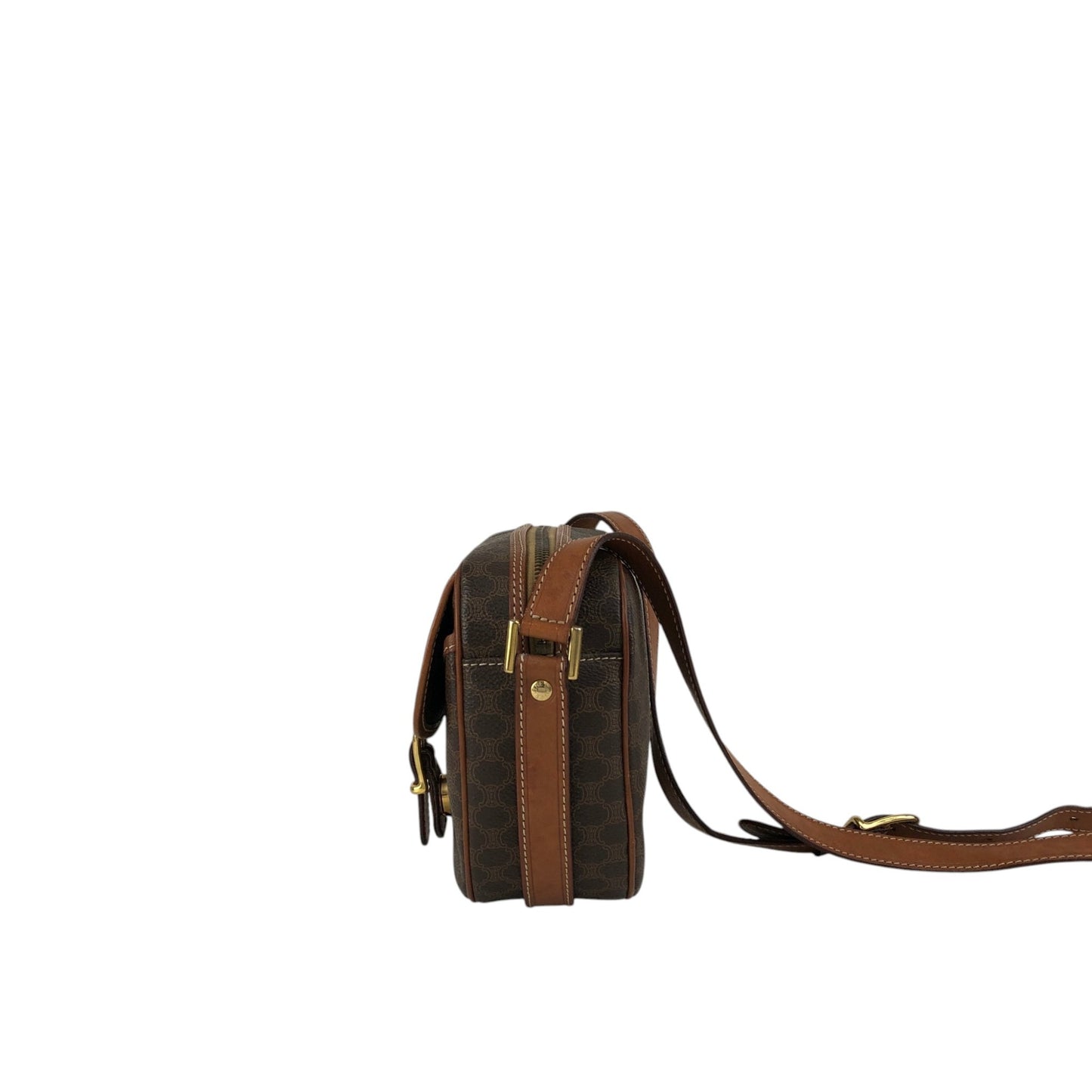 CELINE Macadam Blason Front Buckle Shoulder bag Brown Vintage 6tcy32