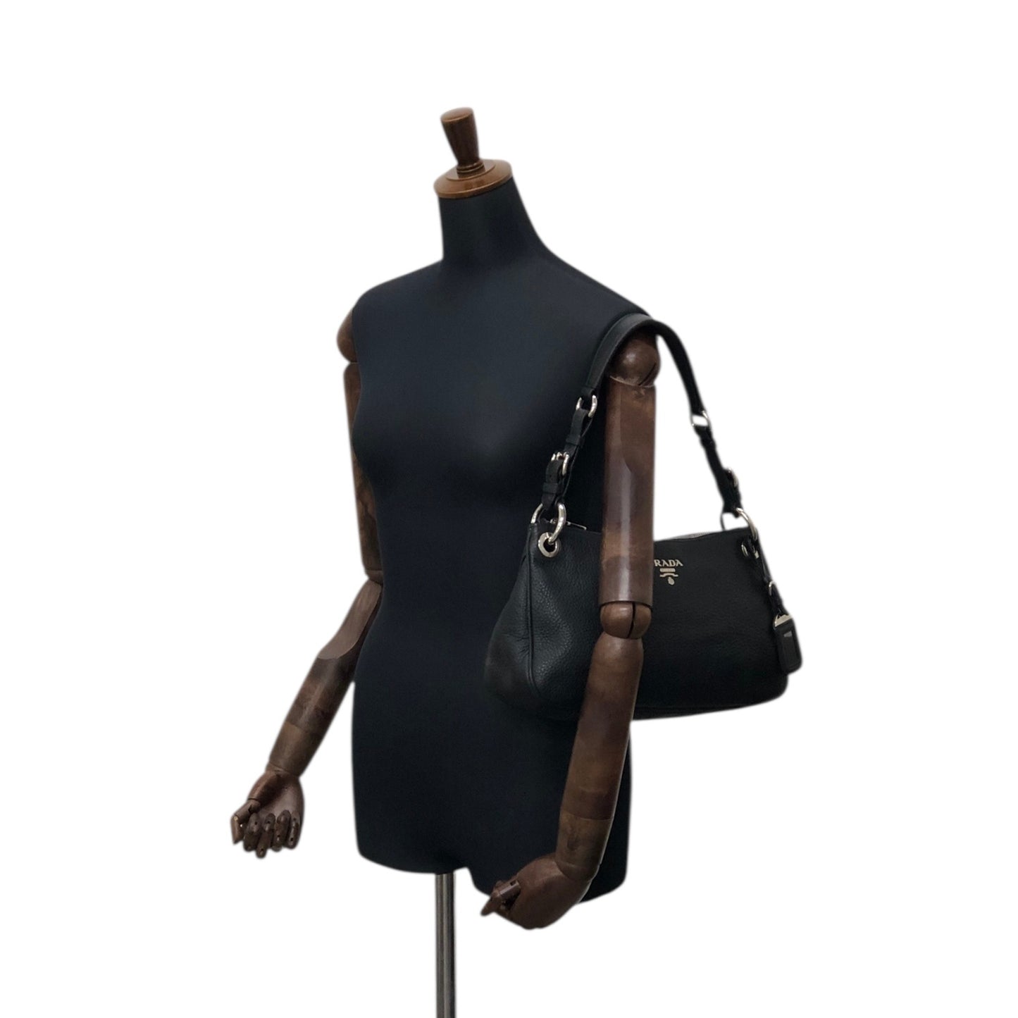 PRADA Logo Shoulder bag Black Vintage j4hmuw