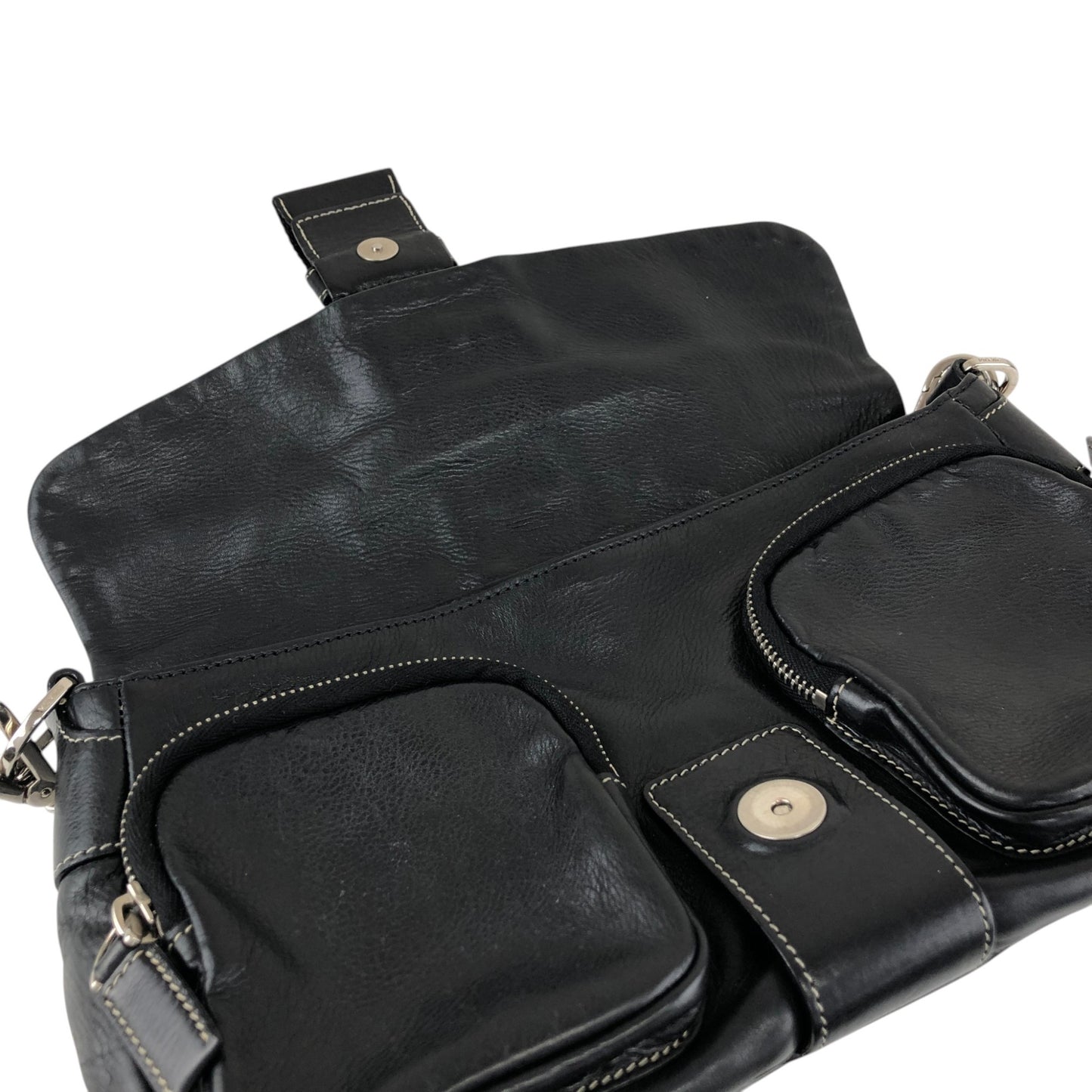 PRADA Triangle Logo Front Buckle Double Pocket Shoulder bag Black Vintage vjewiz