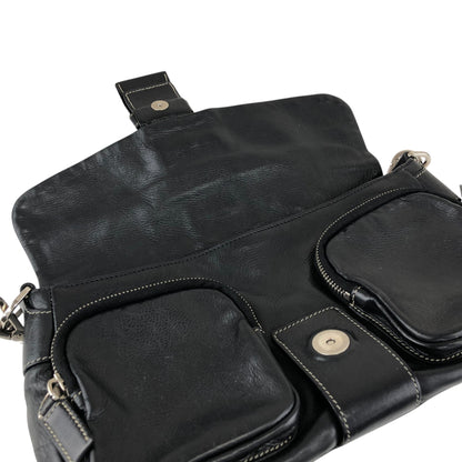PRADA Triangle Logo Front Buckle Double Pocket Shoulder bag Black Vintage vjewiz