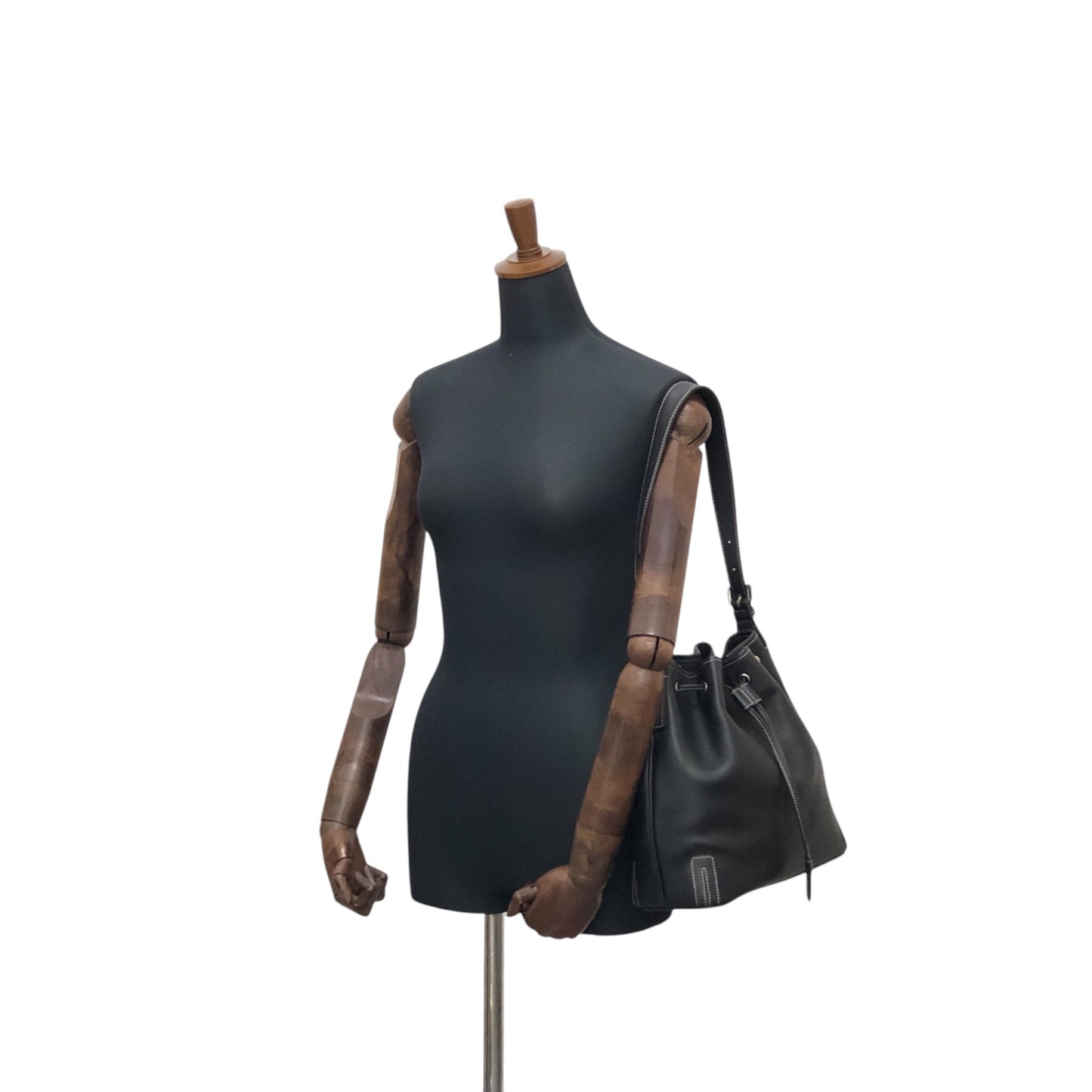 BURBERRY Nova Check Drawstring Shoulder bag Black Vintage 4iaxcb