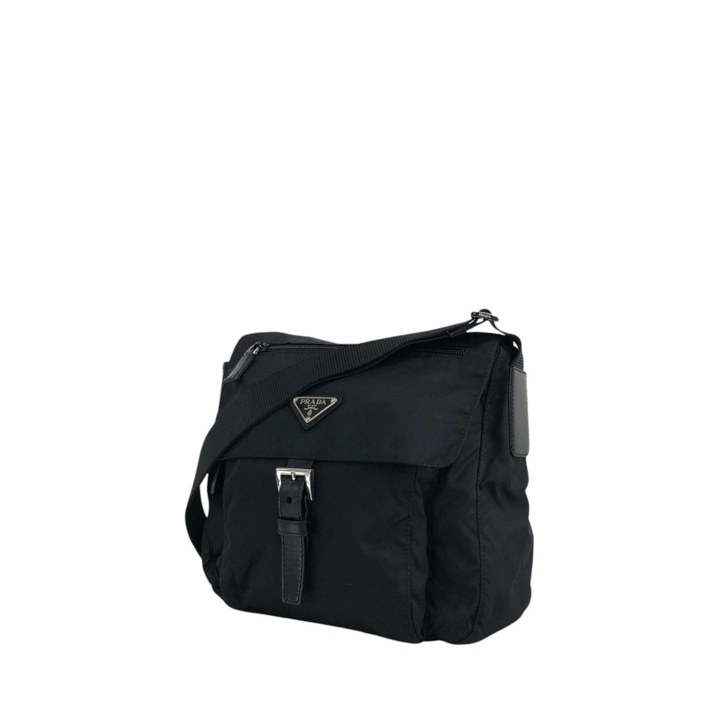 PRADA Tessuto Triangle Logo Front Buckle Shoulder bag Black Vintage 6dj6hu
