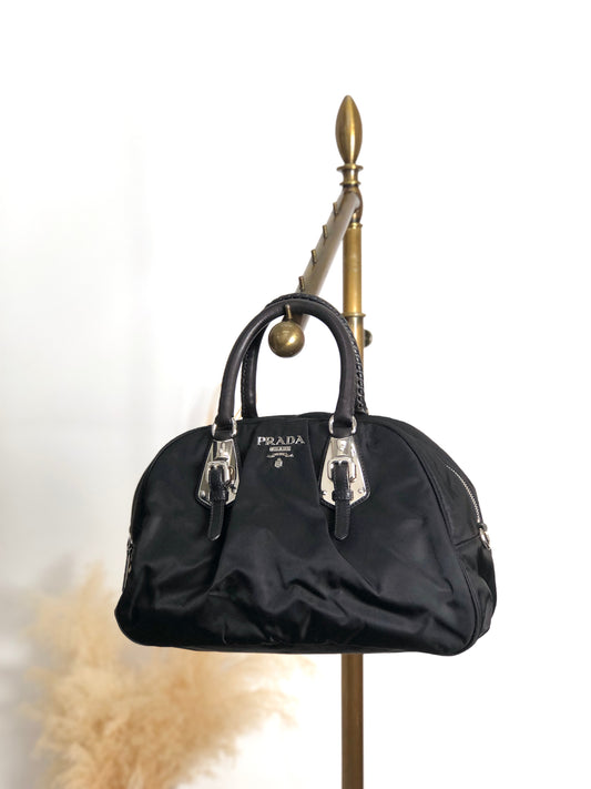 PRADA Logo Boston bag Handbag Black Vintage jipcs2