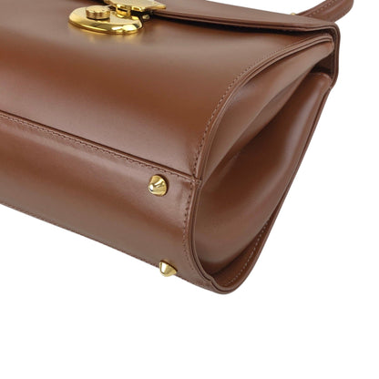 BURBERRY Front Lock Top Handle Handbag Brown Vintage 8sk6uz